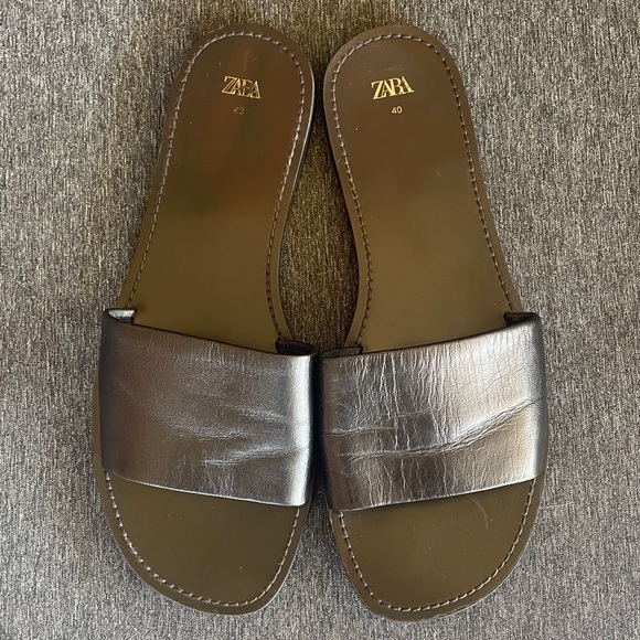 ZARA super minimalistic slides sandals flats black leather EU 40 US 9,5 - Picture 5 of 10